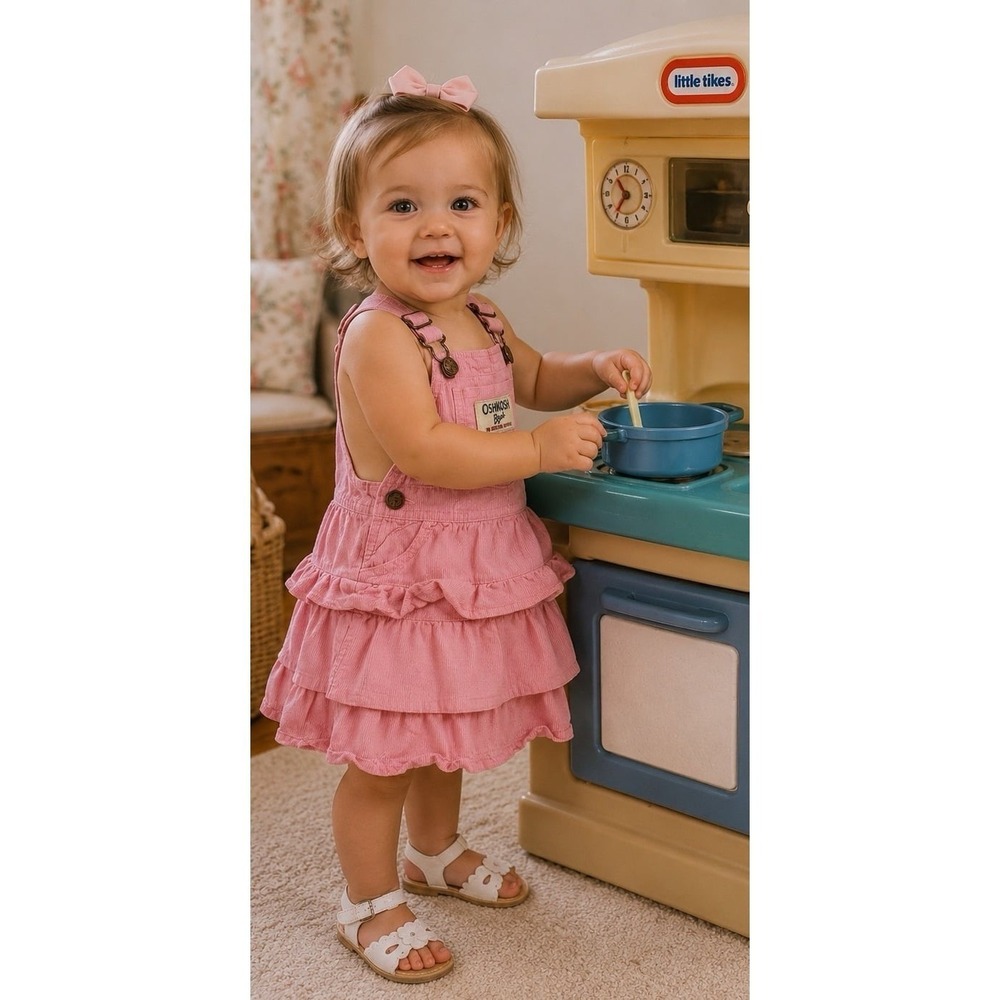 Oshkosh Pink corduroy ruffle Overall Jumper Dress (12M) 1980s-90s vintage
